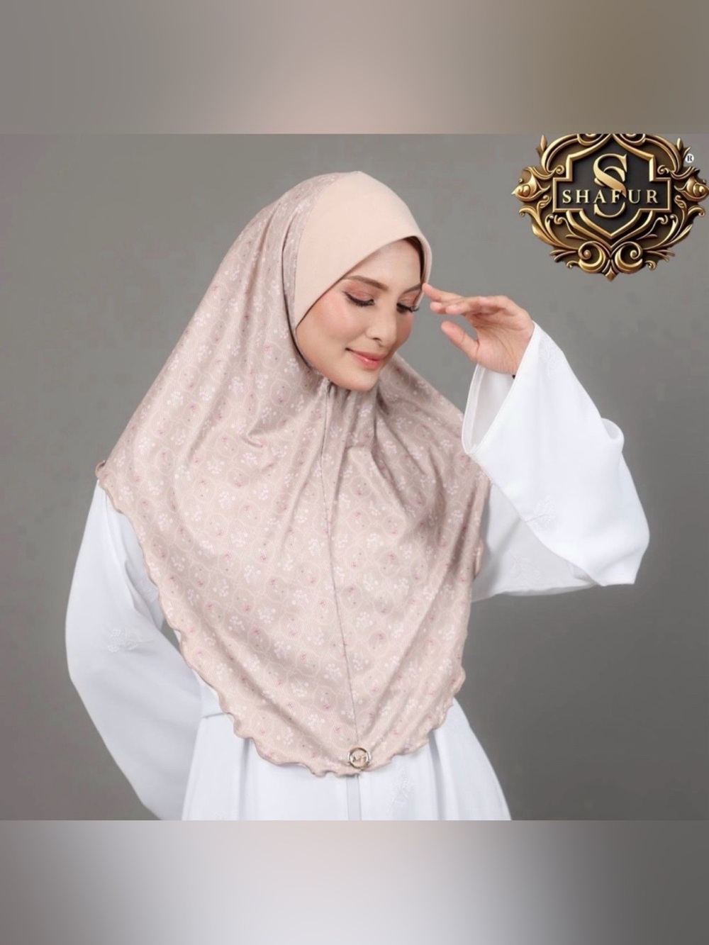 Blush Beige Floral-Print Women's Hijab